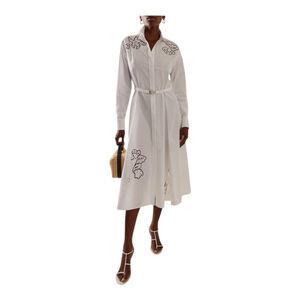 Versace White Embroidered Cotton Midi Shirt Dress Size 0/2 (36) *** no belt